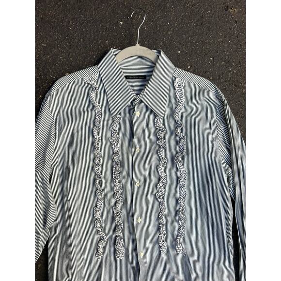 Purificacion Garcia Striped Ruffle Poplin Shirt Size US XL Cotton - Picture 1 of 4